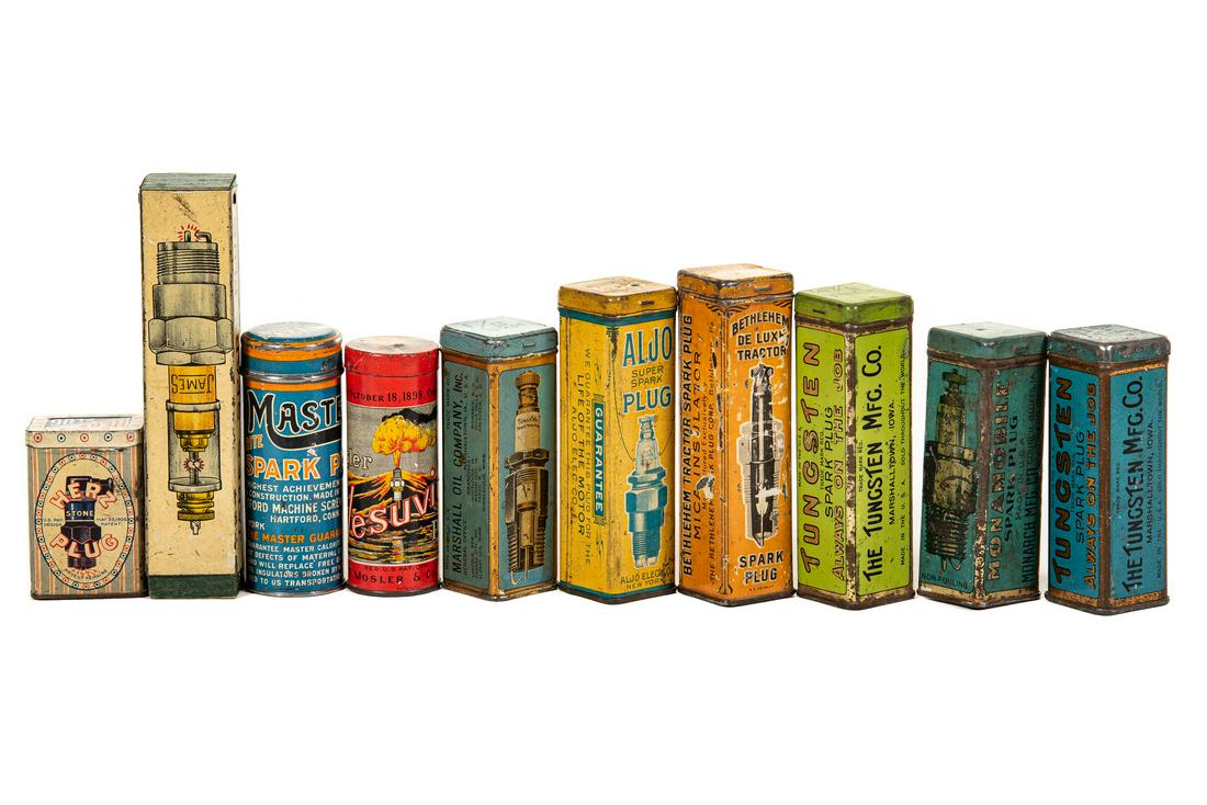 Lot Of 10 Spark Plug Tins (1 of 1)