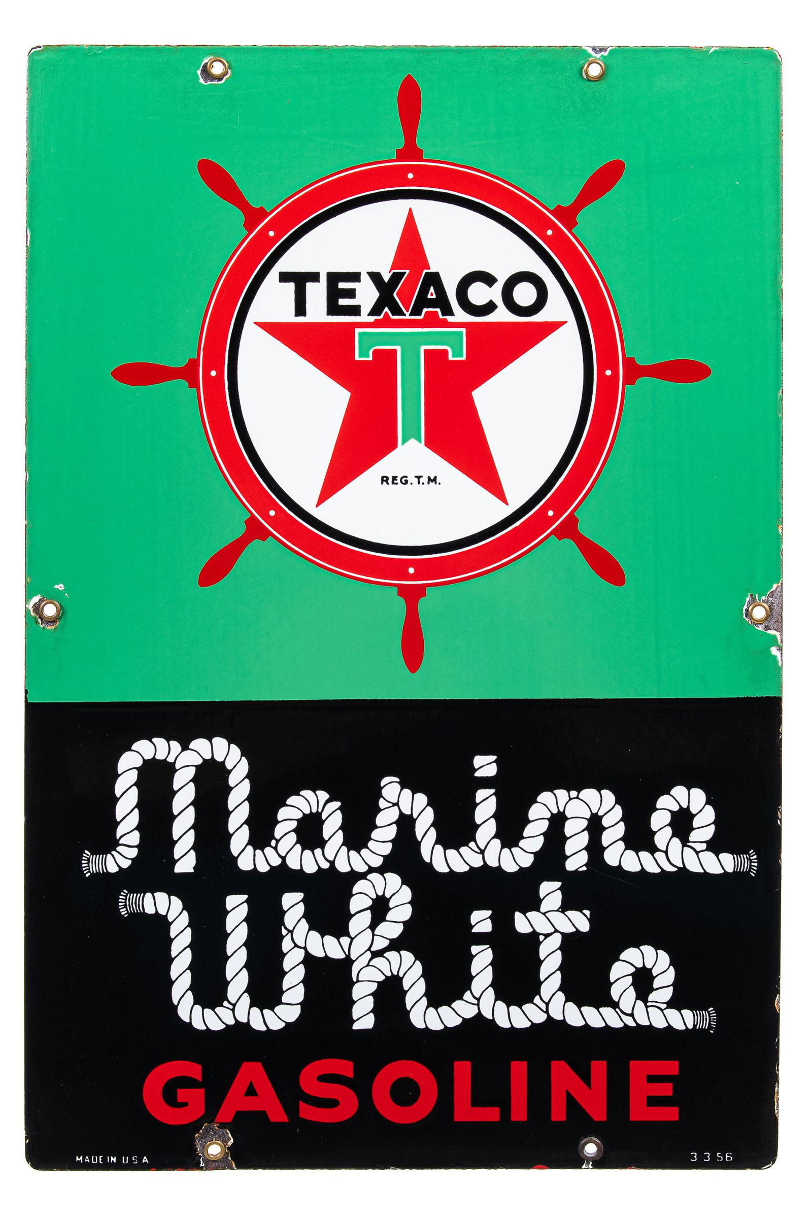 Texaco Marine White Gasoline Pump Plate` (1 of 2)