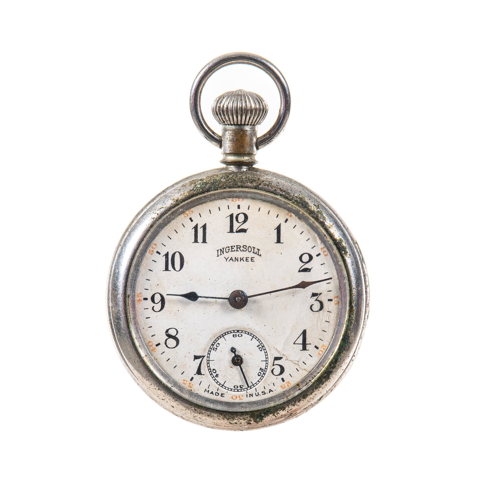 Ingersoll Yankee: 55335762 nickel silver case worn, good dial, runs and stops