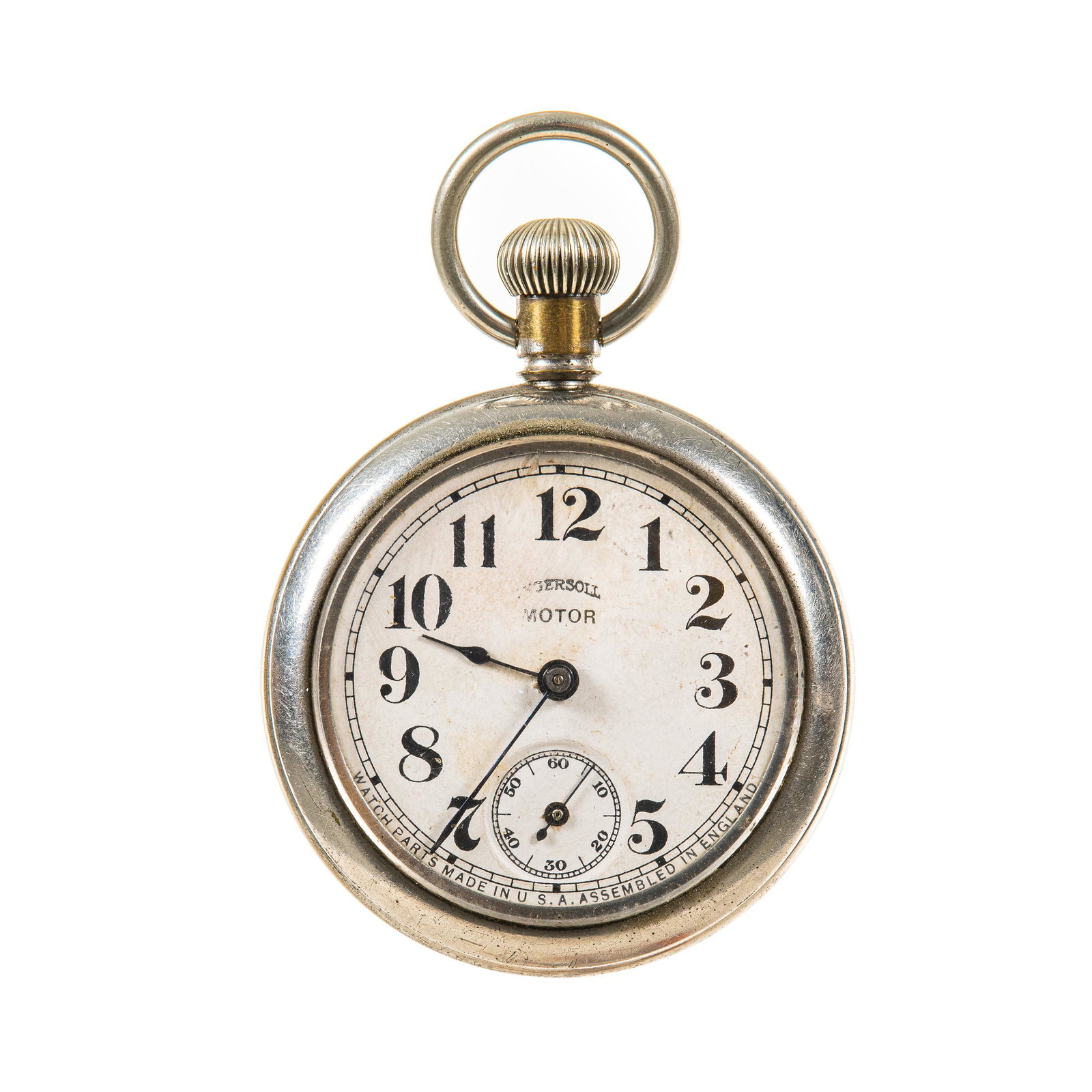 Ingersoll Motor: 38092007 nickel silver case, parts made in USA, assembled in England, nice looking watch, runs