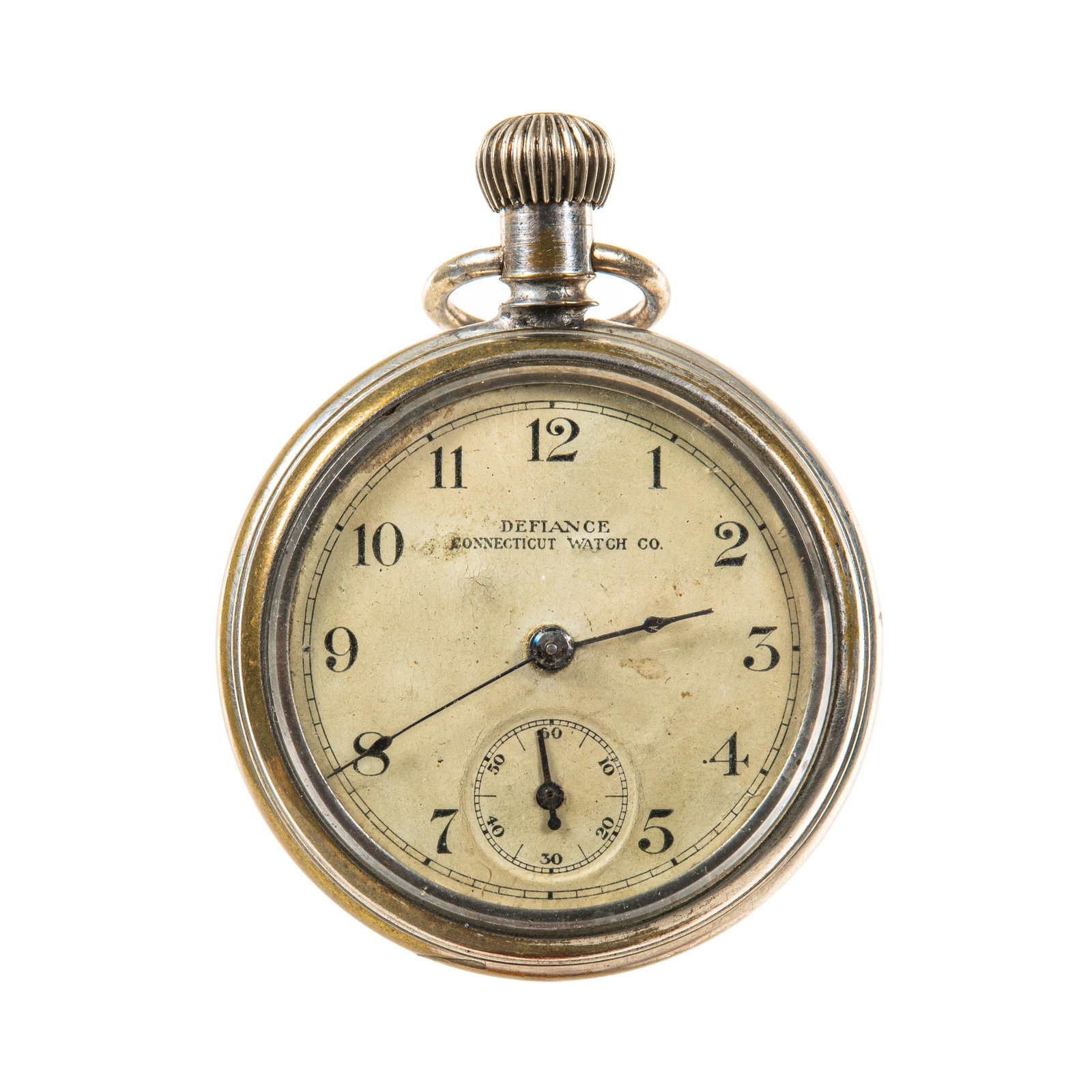 Defiance Connecticut Watch co: 8722274 stem wind and set, nickel silver case back worn, runs and stops