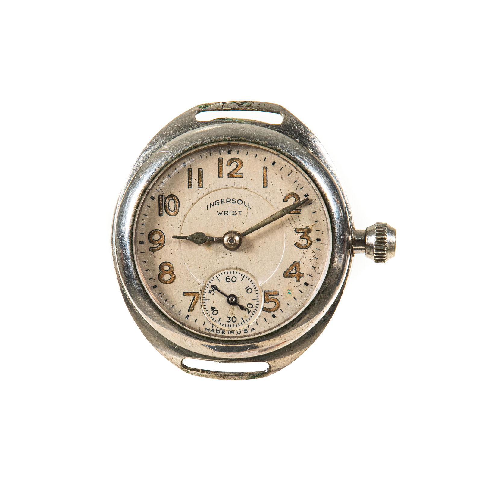 Ingersoll Wrist Watch: 76938682 nickel silver case, no straps, good watch, runs