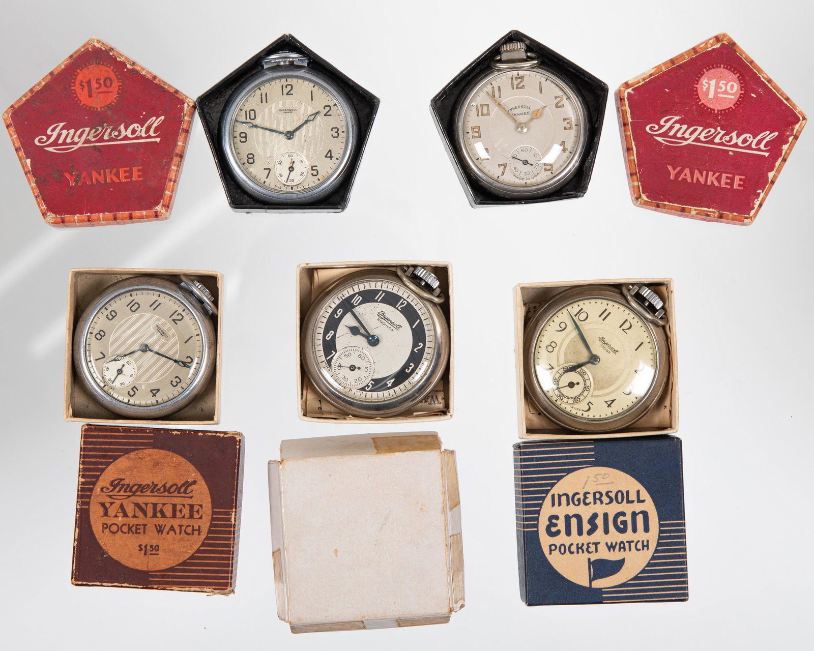 Lot of 5 Ingersoll pocket watches with boxes (1 of 1)