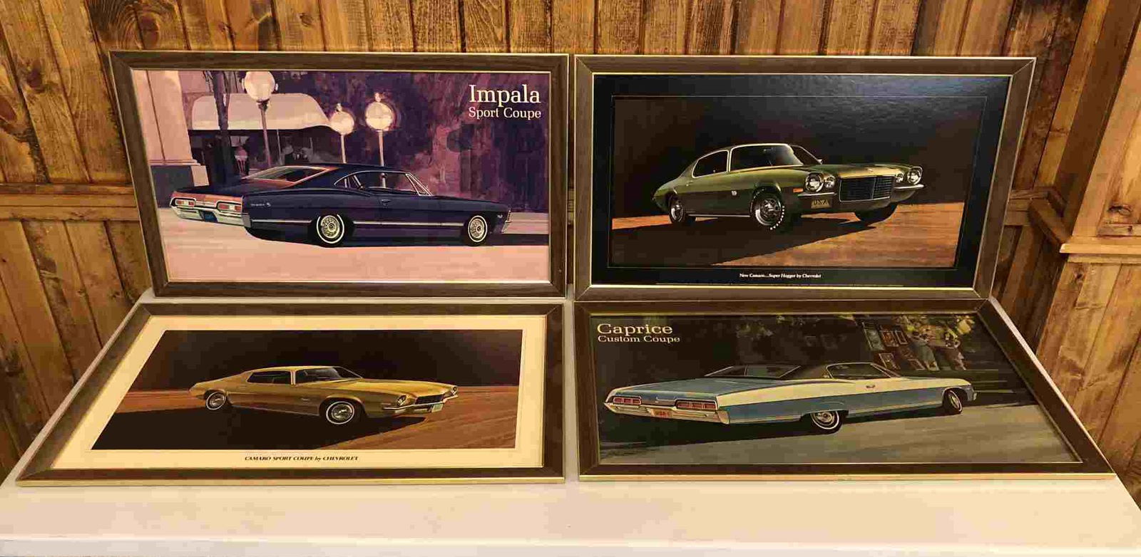 Lot Of 4 Chevrolet Dealership Posters: Lot contains a 1967 Caprice, 1967 Impala, 1970 Camaro, and a 1971 Camaro all in original frames. Measures: 18"X32" Rating: 8.5 Est: $750-$1,500
