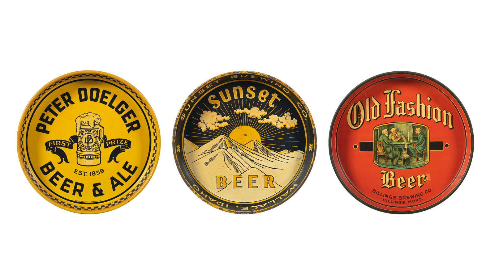 Lot Of 3 Beer Trays Old Fashion Sunset Doelger (1 of 4)