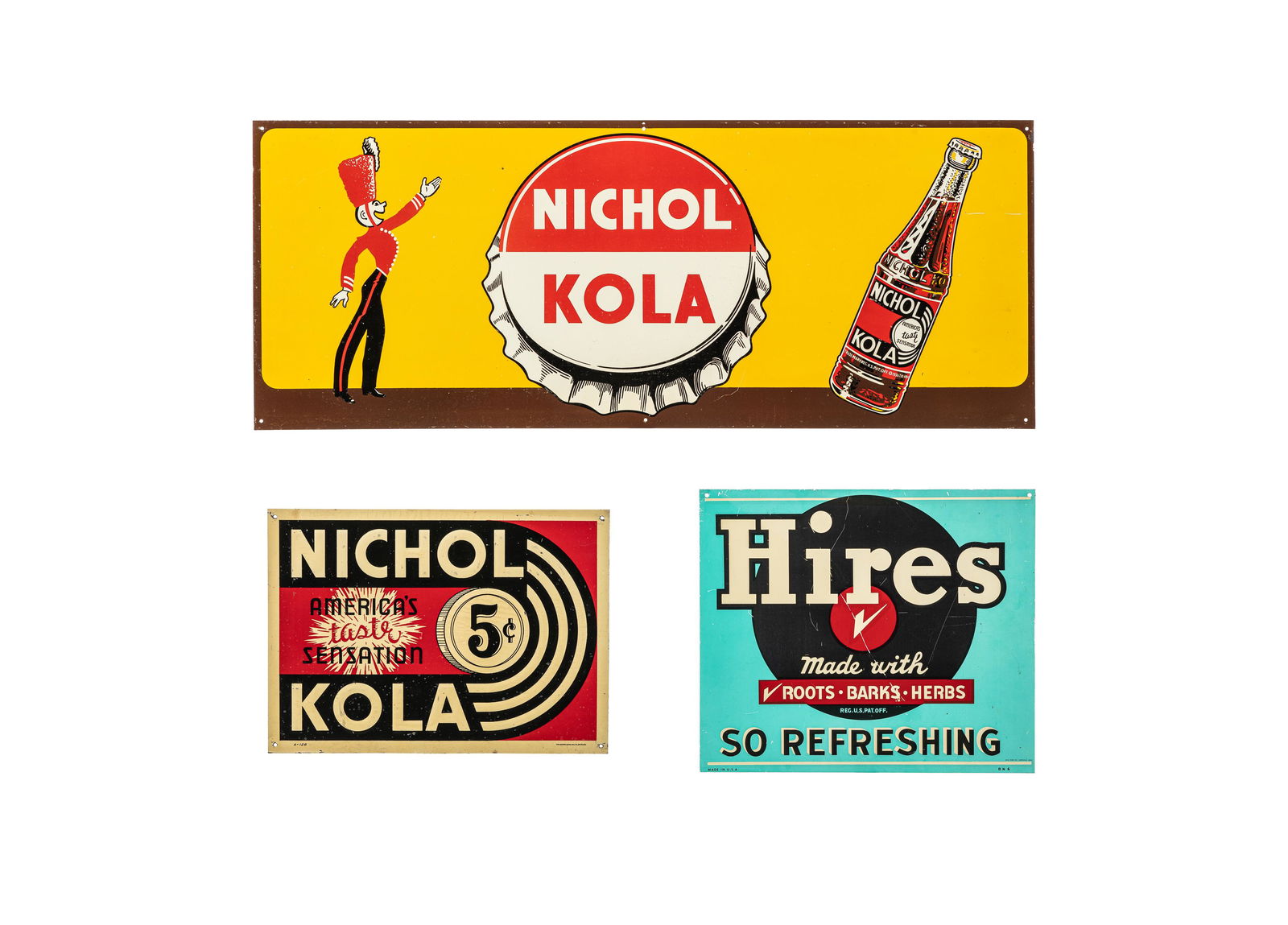 Lot Of 3 Hires Root Beer & Nichol Kola Signs (1 of 5)