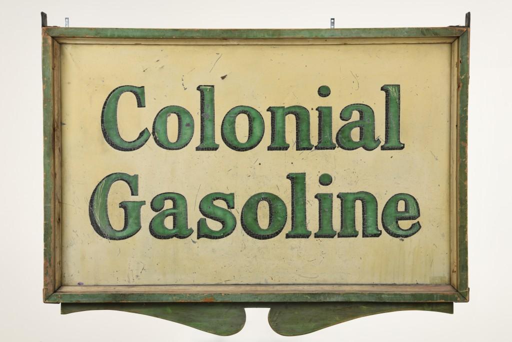 Early Colonial Gasoline Sign W/Wood Frame (1 of 2)
