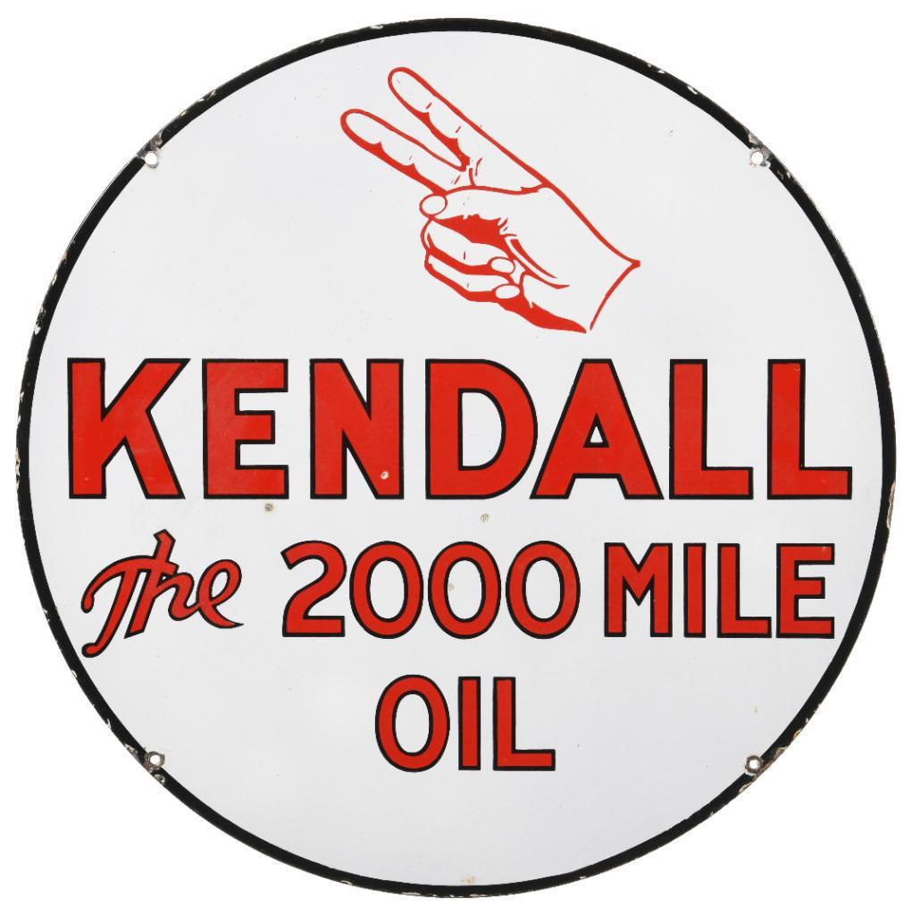 Kendall Motor Oil Sign: DSP. Great gloss and color with chipping, mainly along the perimeter. Marked Veribrite. Authenticated. Measures: 23.75"X23.75" Rating: 8.25 Est: $1200-$1700