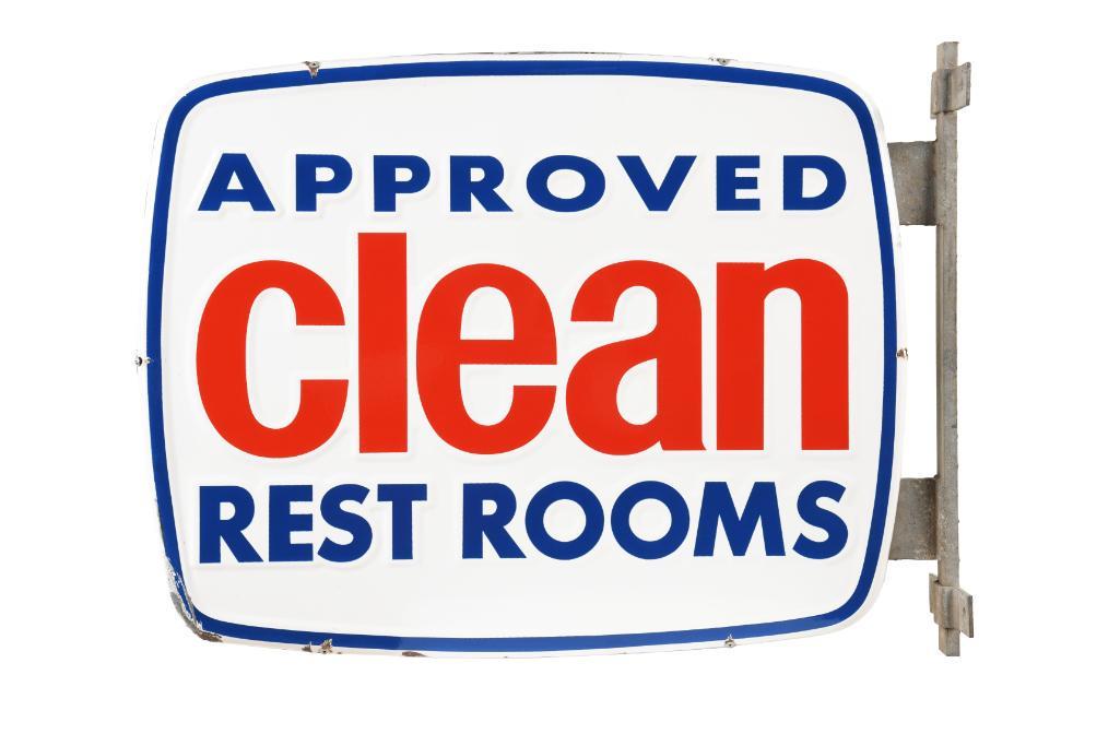 Approved Clean Rest Room Signs On Bracket (1 of 2)