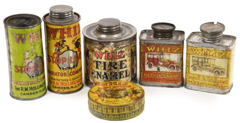 Lot Of 6 Early Whiz Cans Enamel-Polish-Radiator (1 of 2)