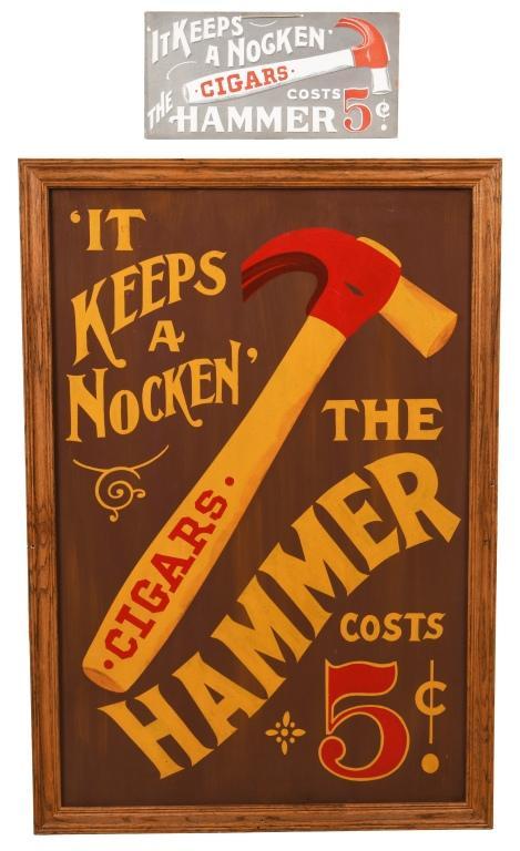 Lot Of 2 The Hammer 5 Cent Cigar Signs