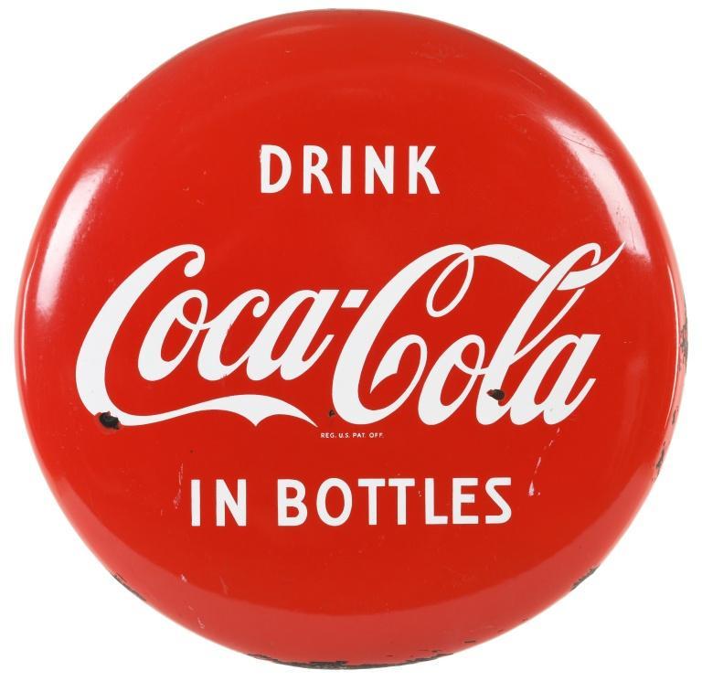 Drink Coca Cola In Bottles Button Sign (1 of 2)