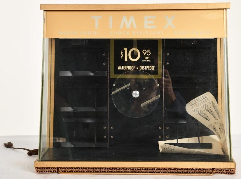 TIMEX WATCH DISPLAY: TIMEX WATCH DISPLAY. WOOD AND PLASTIC. GOOD CONDITION