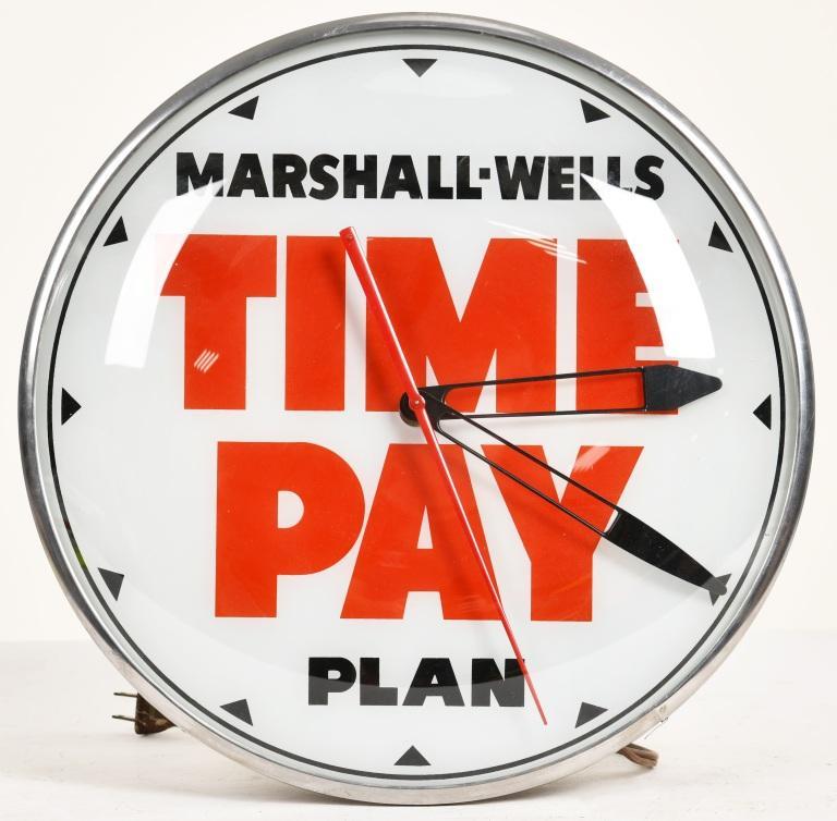 MARSHALL WELLS ADVERTISING CLOCK (1 of 3)