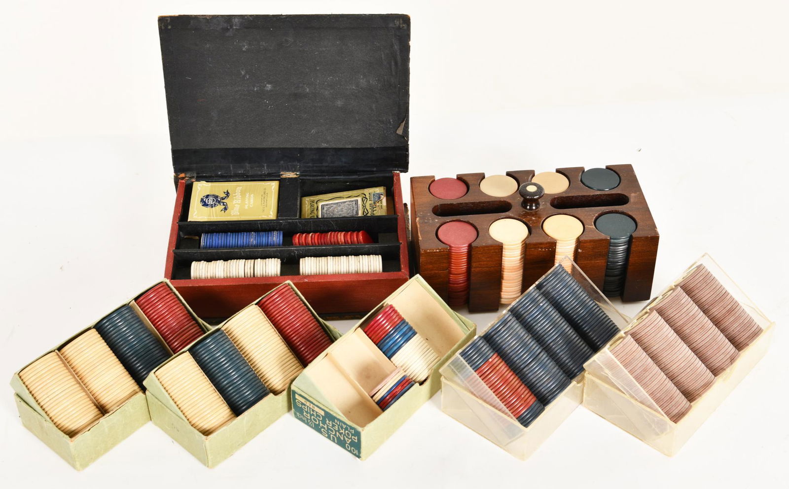 FLAT ASSORTED VINTAGE POKER CHIP SETS (1 of 1)