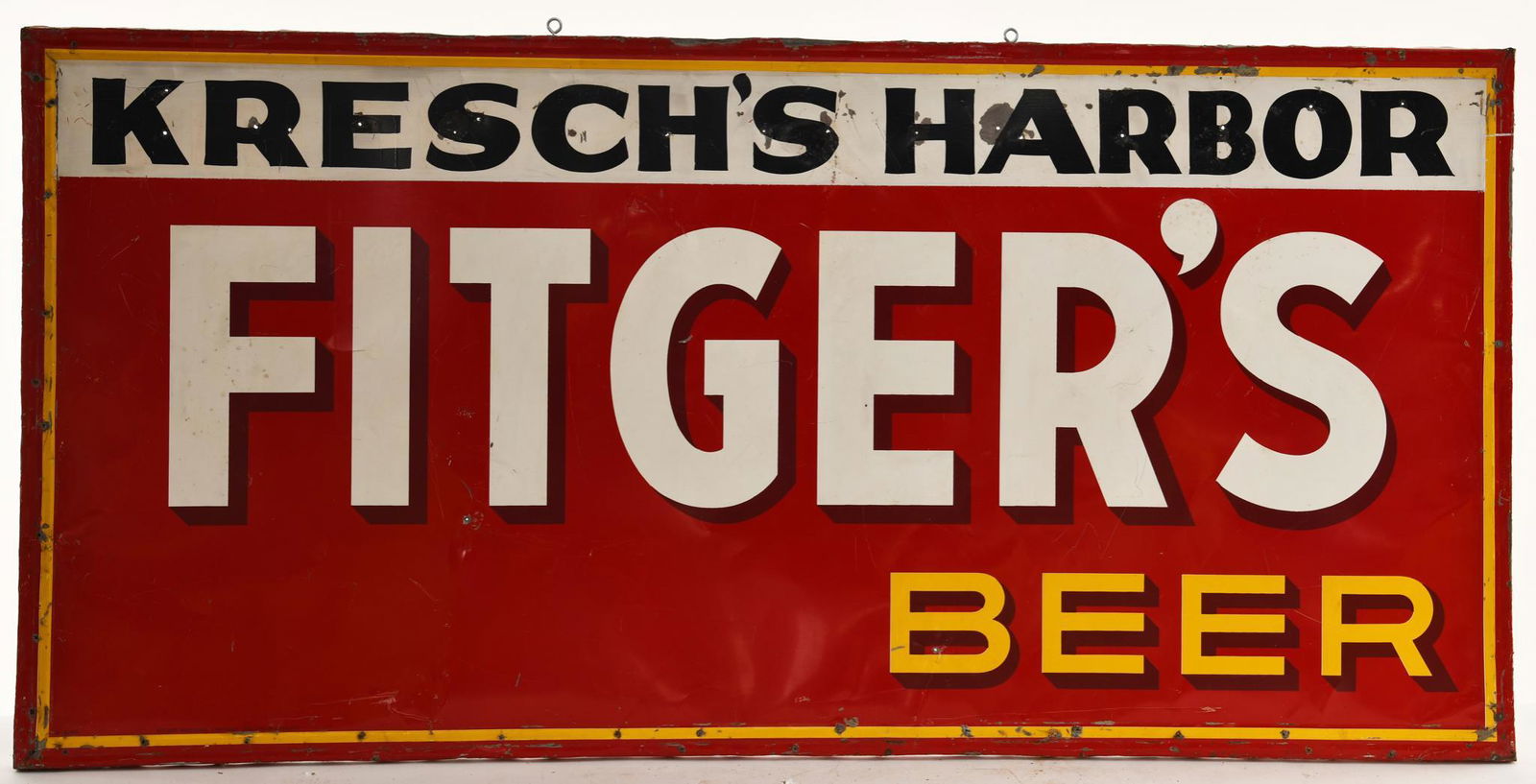 FITGER'S BEER SIGN: SST. GOOD COLOR WITH PAINT LOSS/RUST. NICE PATINA LOOK. NICE PIECE OF MINNESOTA ADVERTISING. FAIR CONDITION. 