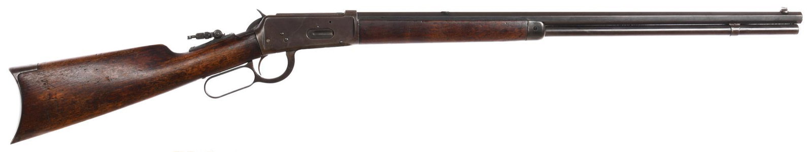 Winchester Model 1894 30/30 Lever Action RIfle S# 47305: Antique. 26" octagon barrel. Poor condition with heavy pitting. Has tang peep but the tang has been ground. Stock is broken. Built 1898.