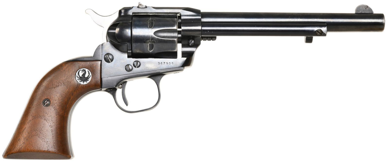Ruger Old Model Single Six .22 Caliber Single Action: 6 1/2" Barrel. 6 shot. 3 screw pre-warning. 70% blue. Finish is gone on bottom of grip frame.
