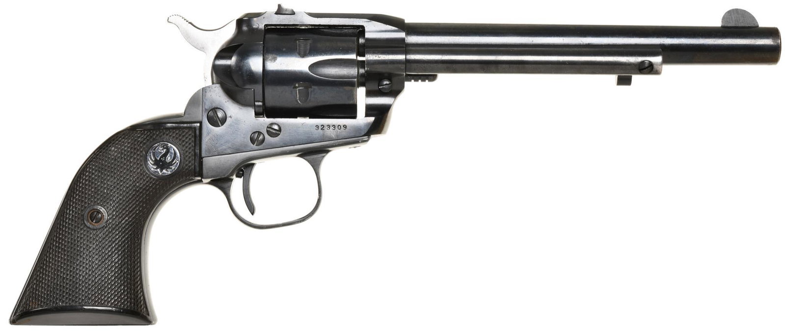 Ruger Old Model Single Six .22 Winchester Magnum Rim: Single caliber marked . 6 1/2" Barrel. 6 shot. 90% w/ little holster wear. 3 screw pre-warning.