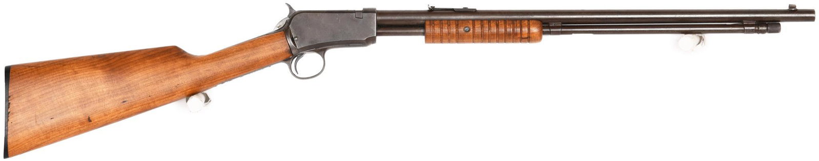 Winchester Model 1906 .22 Caliber Pump Action Rifle: Finish has turned brown or is gone. Gun has been restocked. Built 1925