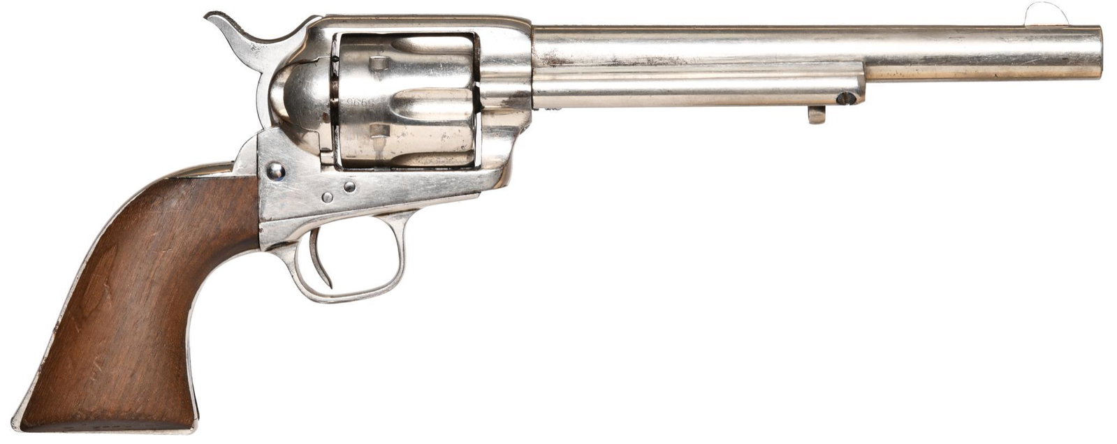 Colt Single action army S#35596: 7 1/2 barrel. 6 shot. nickle finish.shipped 1877.ï¿½