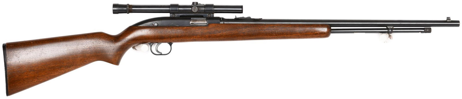 Winchester Model 77 tube feed .22 caliber semi auto: Bluing is excellent. Weaver rim fire scope. good used condition.