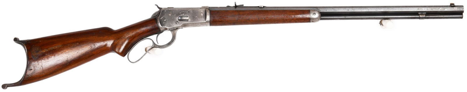 Winchester Model 1892 25-20 Lever Action Rifle S#: Schutzen stock. 24" octagon barrel. 20% bluing. Plugged hole in top of chamber. Shipped 1905.