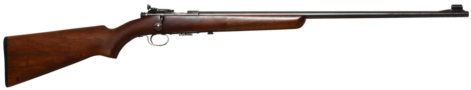 Winchester Model 69 Target .22 Bolt Action Rifle: 50% blue. Adjustable peep sight with hooded front sight. Handling marks in stock. Comes with one factory magazine dated 1919.