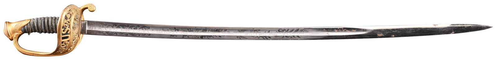 U.S. Military Civil War Sword: Ames sword. Very nice original condition. Blade has very nice engraving. Shows some wear as well as the wire wrap is starting to unwind. Brass hilt and guard. Great sword that displays very well. 41"X