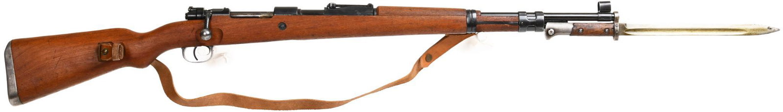 Model 98 Czech Mauser 8x57 Caliber Bolt Action Rifle: Comes w/ leather sling. Import marked on bottom side of barrel. Comes w/ bayonet and cleaning kit. Seems to be all matching. Decent used condition.