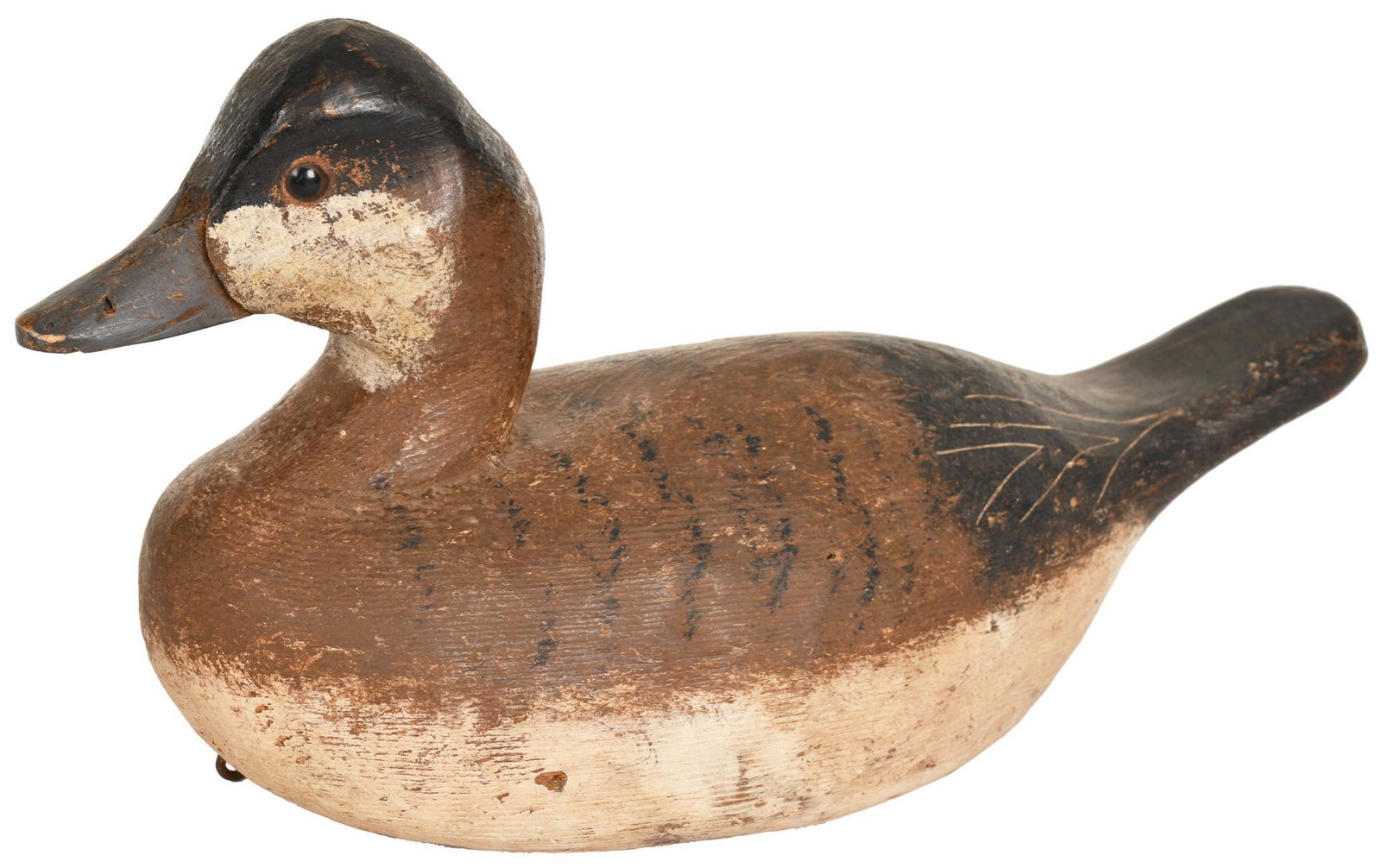 R.W. Schaap Duck Decoy: Early wood decoy. Original paint. Shows some wear and small nicks in the wood. Great look and displays very well. 6"X10" Good condition.