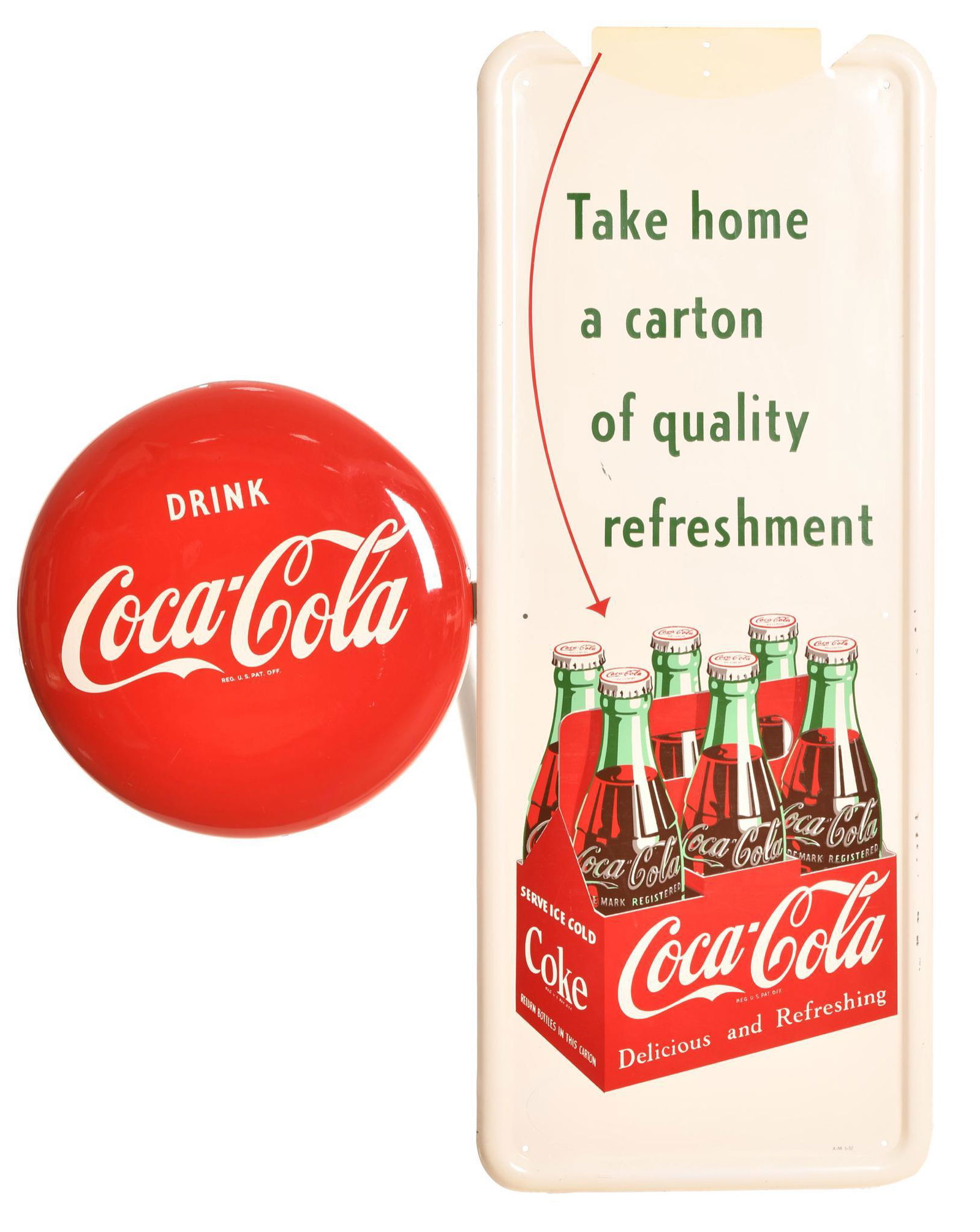 Drink Coca-Cola Metal Button & Six Pack Pilaster Sign (1 of 2)