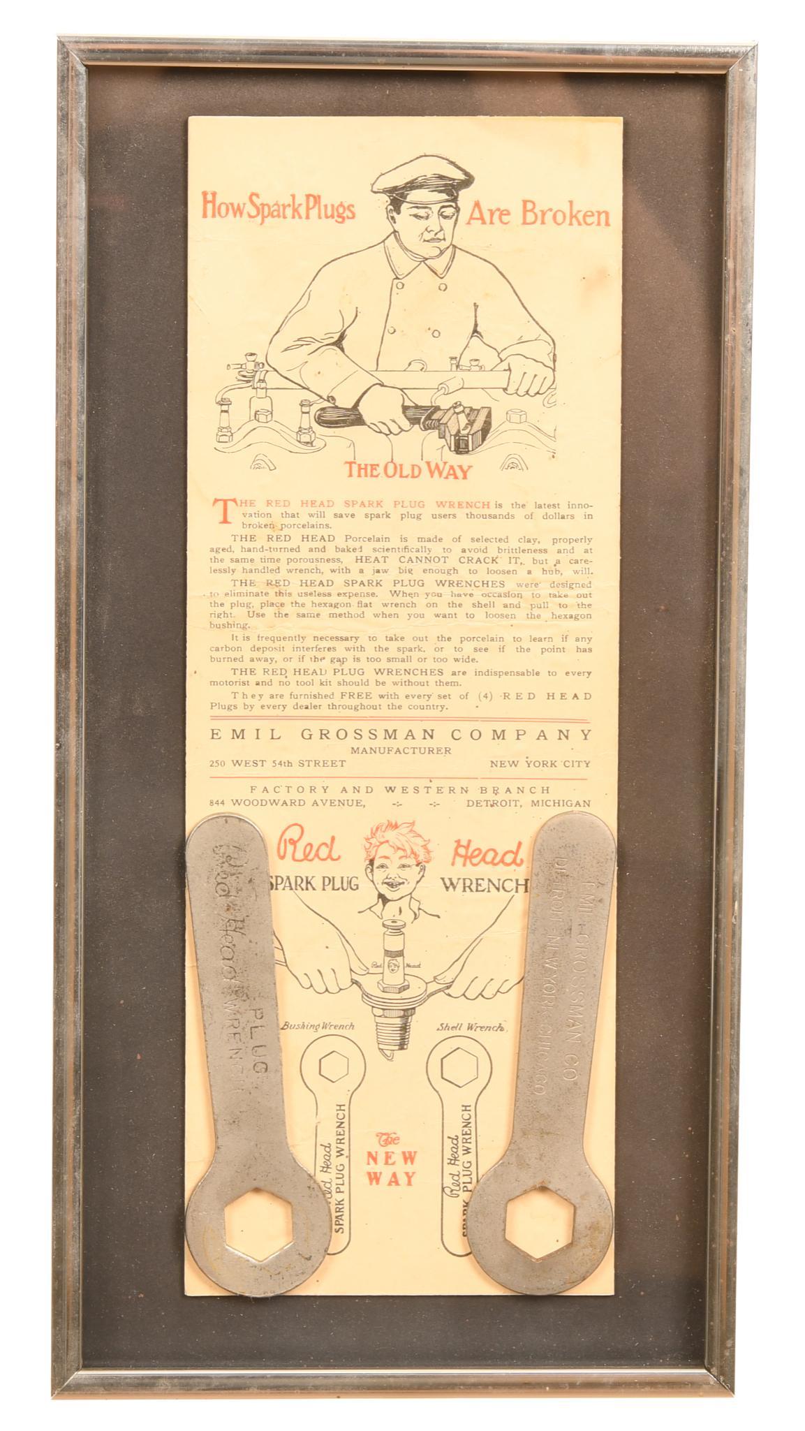 2-Red Head Spark Plug Metal Wrenches Framed (1 of 2)