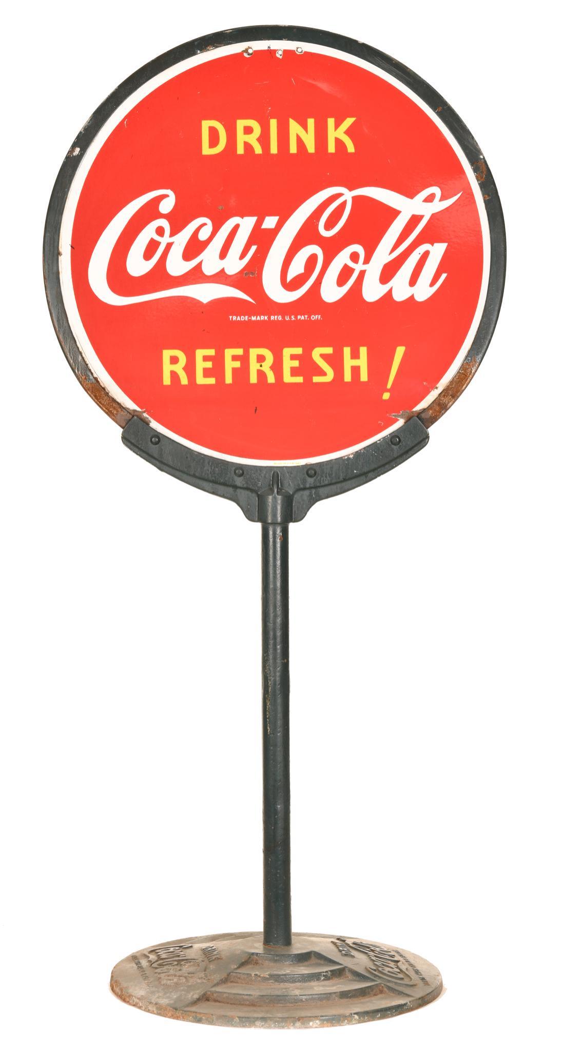 Drink Coca-Cola Refresh! Porcelain Curb Sign (1 of 2)