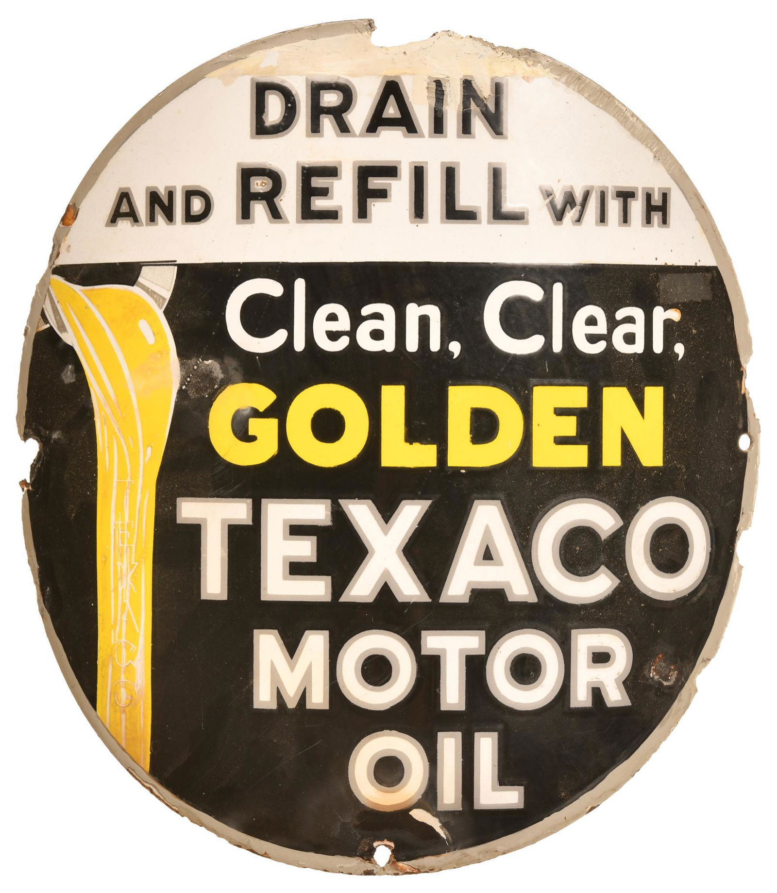 Texaco Motor Oil Clean, Clear, Golden Porcelain Sign (1 of 2)