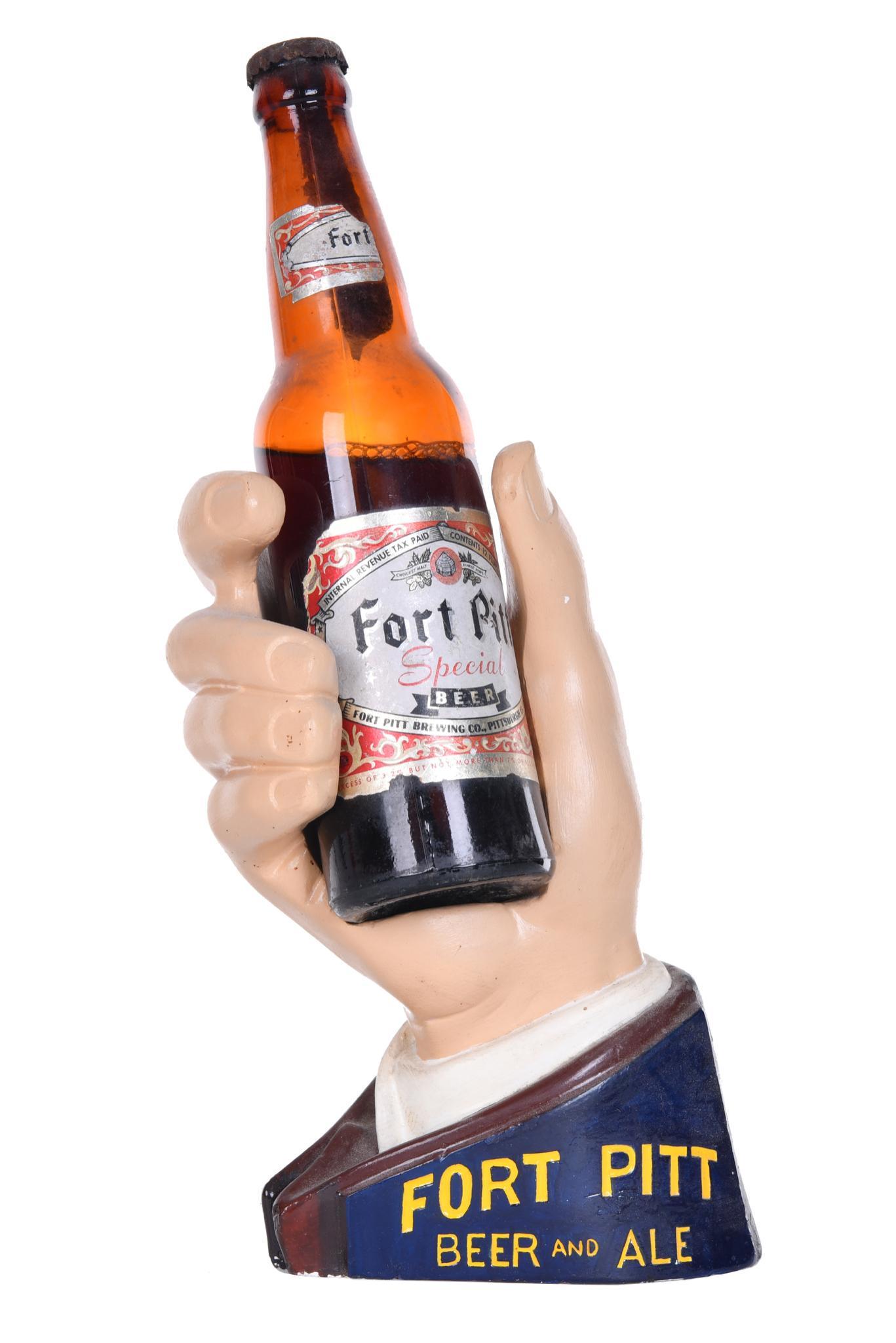 Fort Pitt Beer & Ale Chalkware Hand Holding a Bottle of (1 of 3)