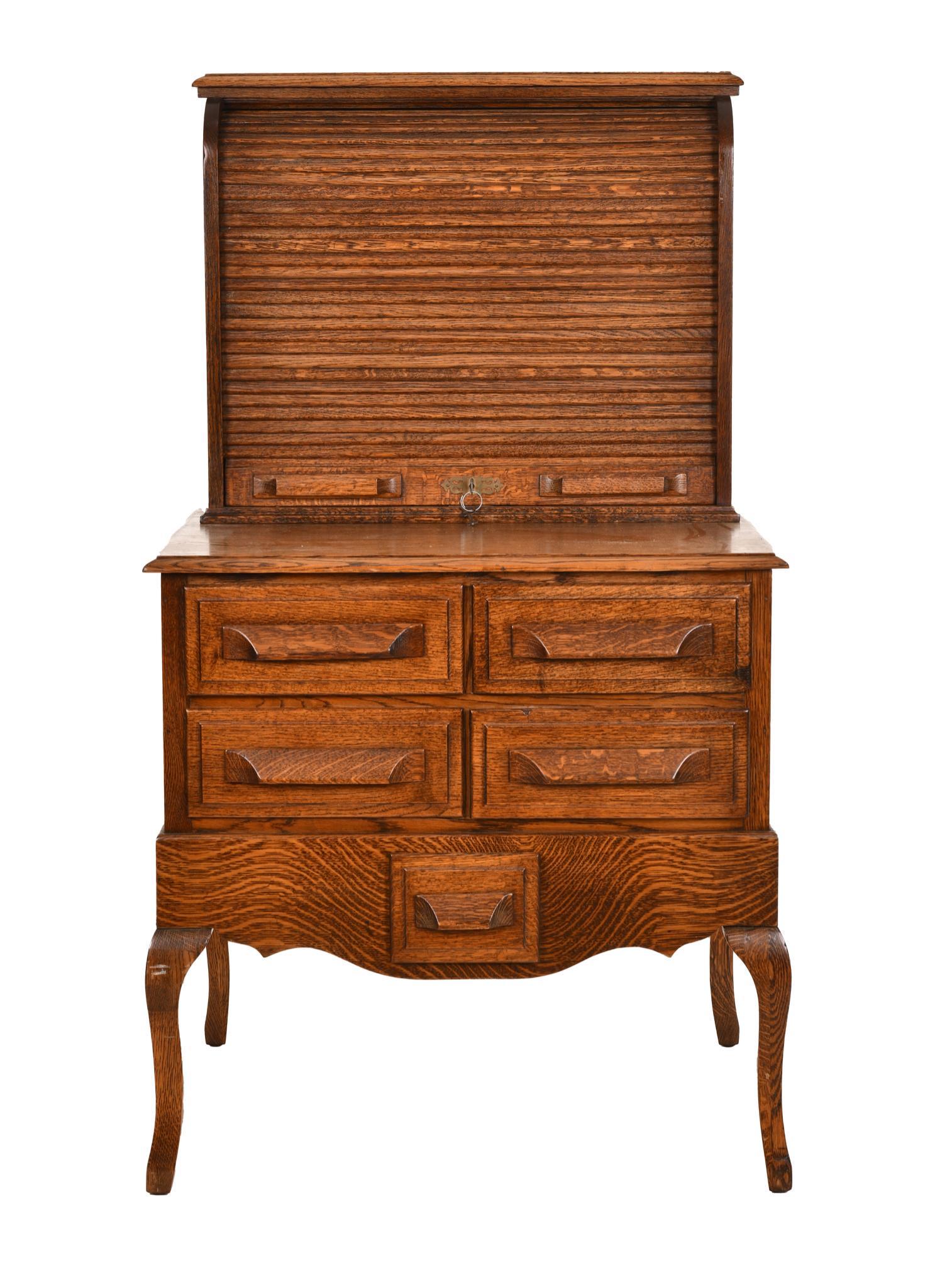 Oak Lincoln Style Desk w/Roll Top (1 of 4)