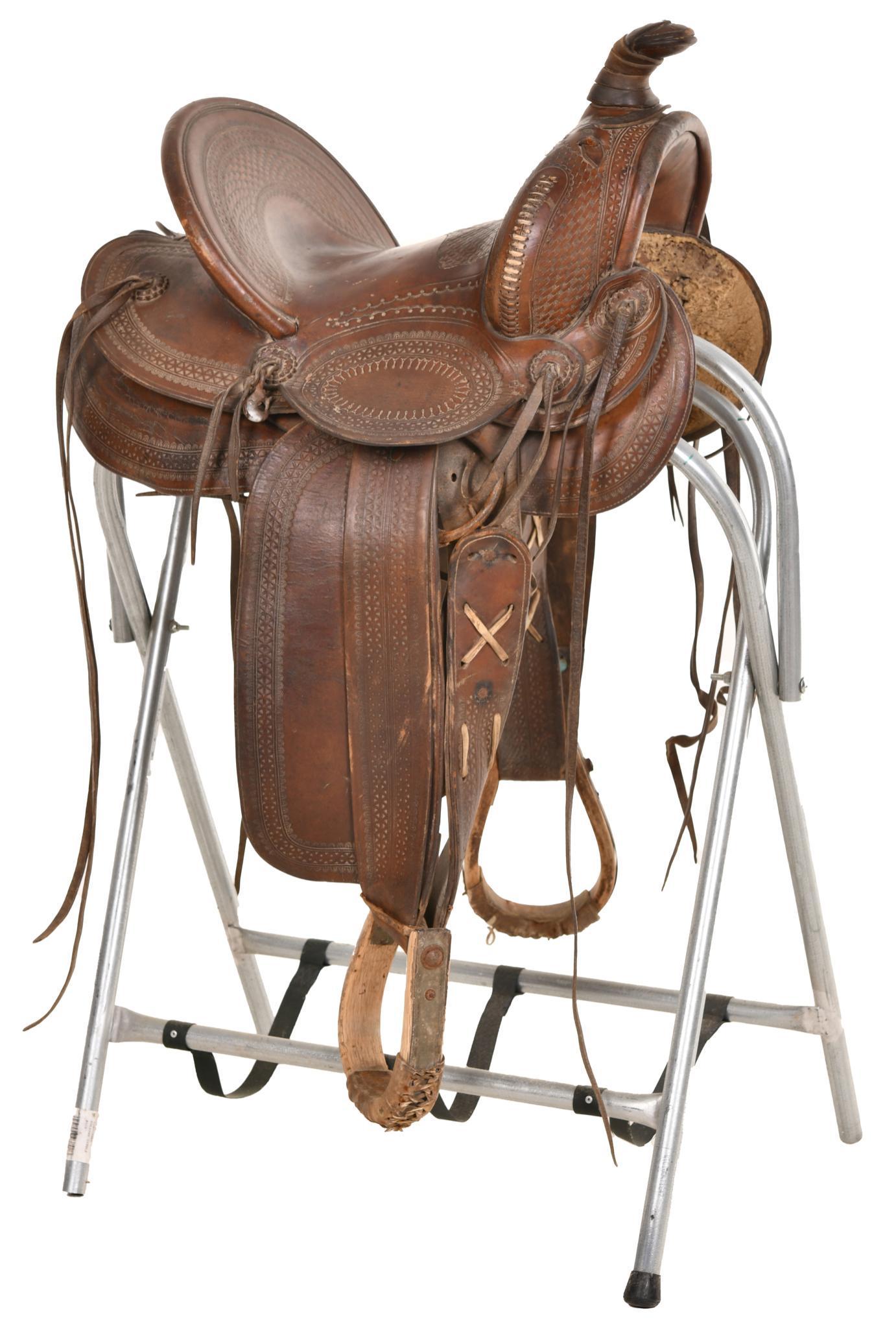 Early High Back Leather Roping Saddle (1 of 2)
