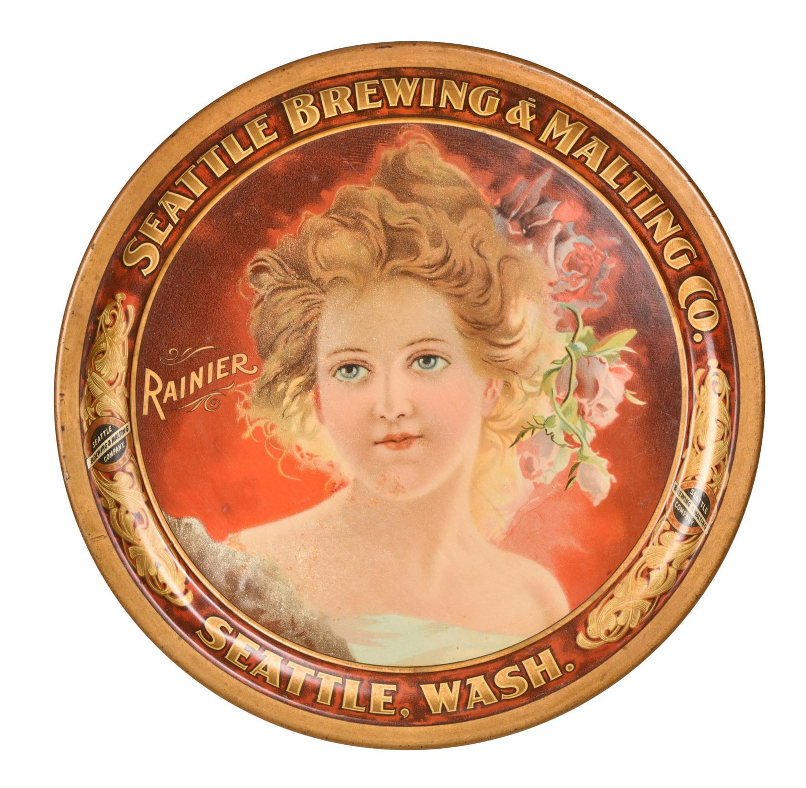 Seattle Brewing Rainer Tin Serving Tray w/Lady (1 of 2)