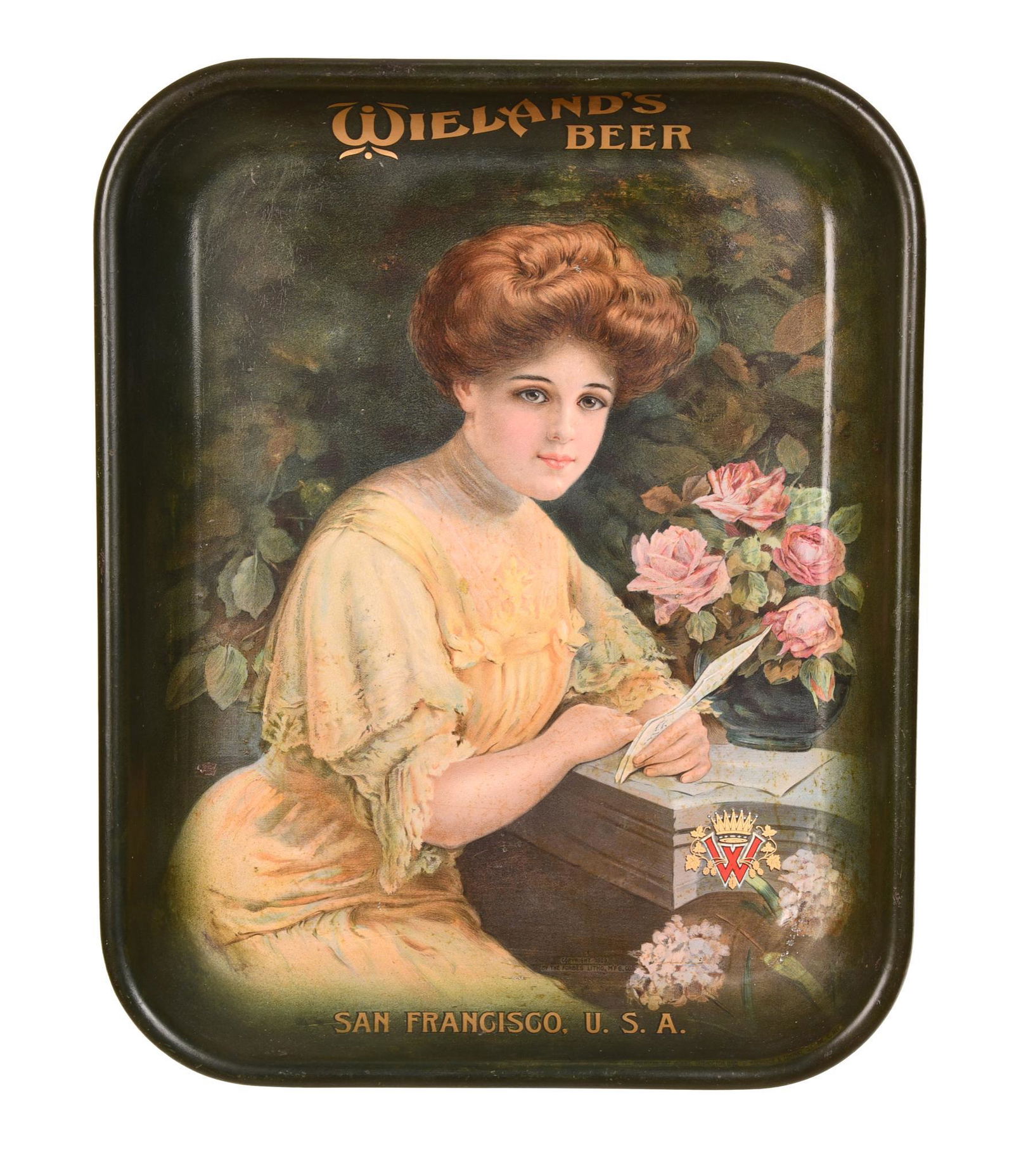 Wieland's Beer Tin Serving Tray w/Lady (1 of 2)
