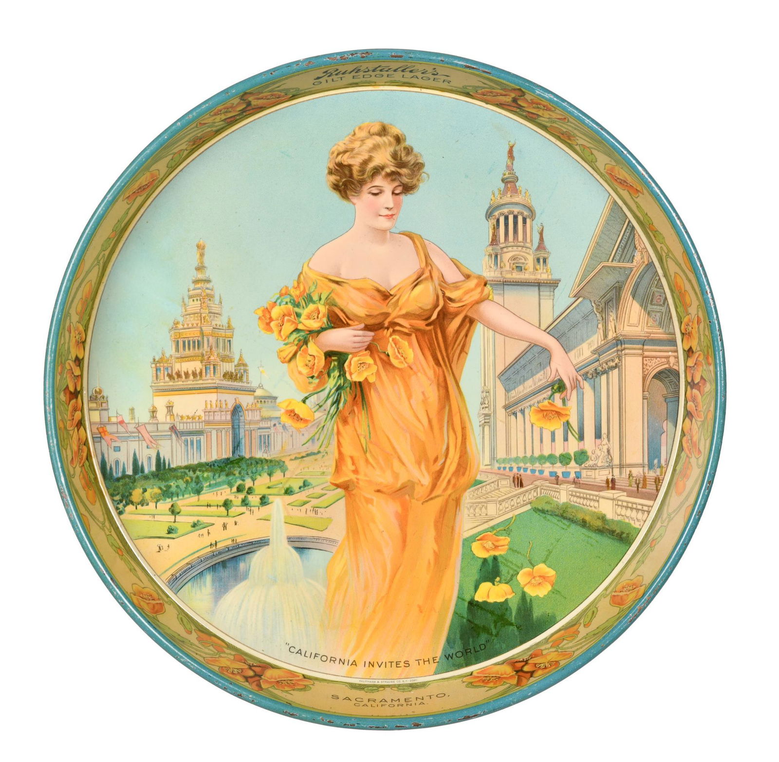 Ruhstaller's Gilt Edge Lager Metal Serving Tray w/Lady (1 of 2)