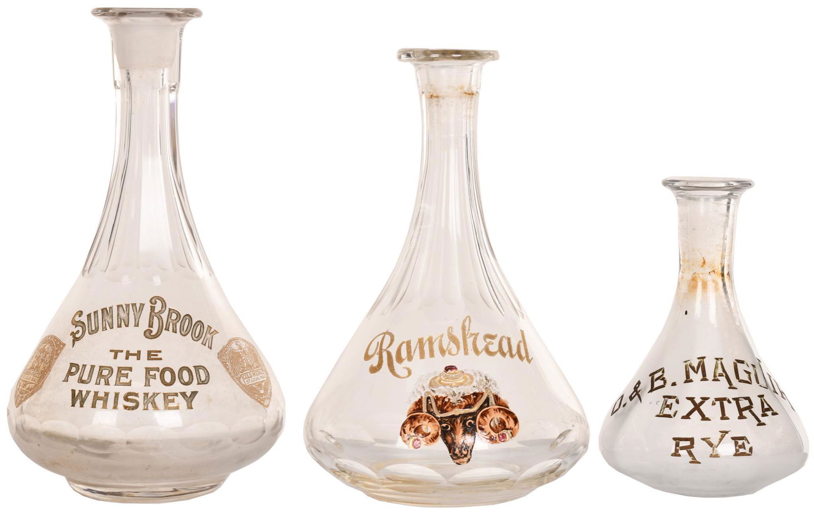 3-Enameled and Gold Filled Glass Whiskey Decanters (1 of 1)
