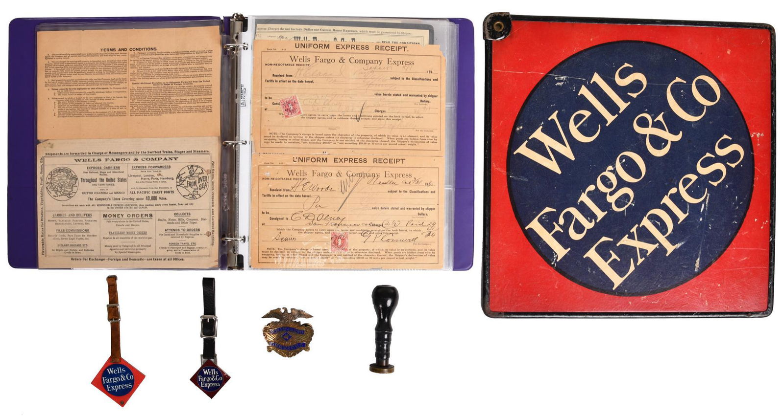 Lot Of Wells Fargo Watch Fobs, Signs, Stamp, And Misc. (1 of 1)