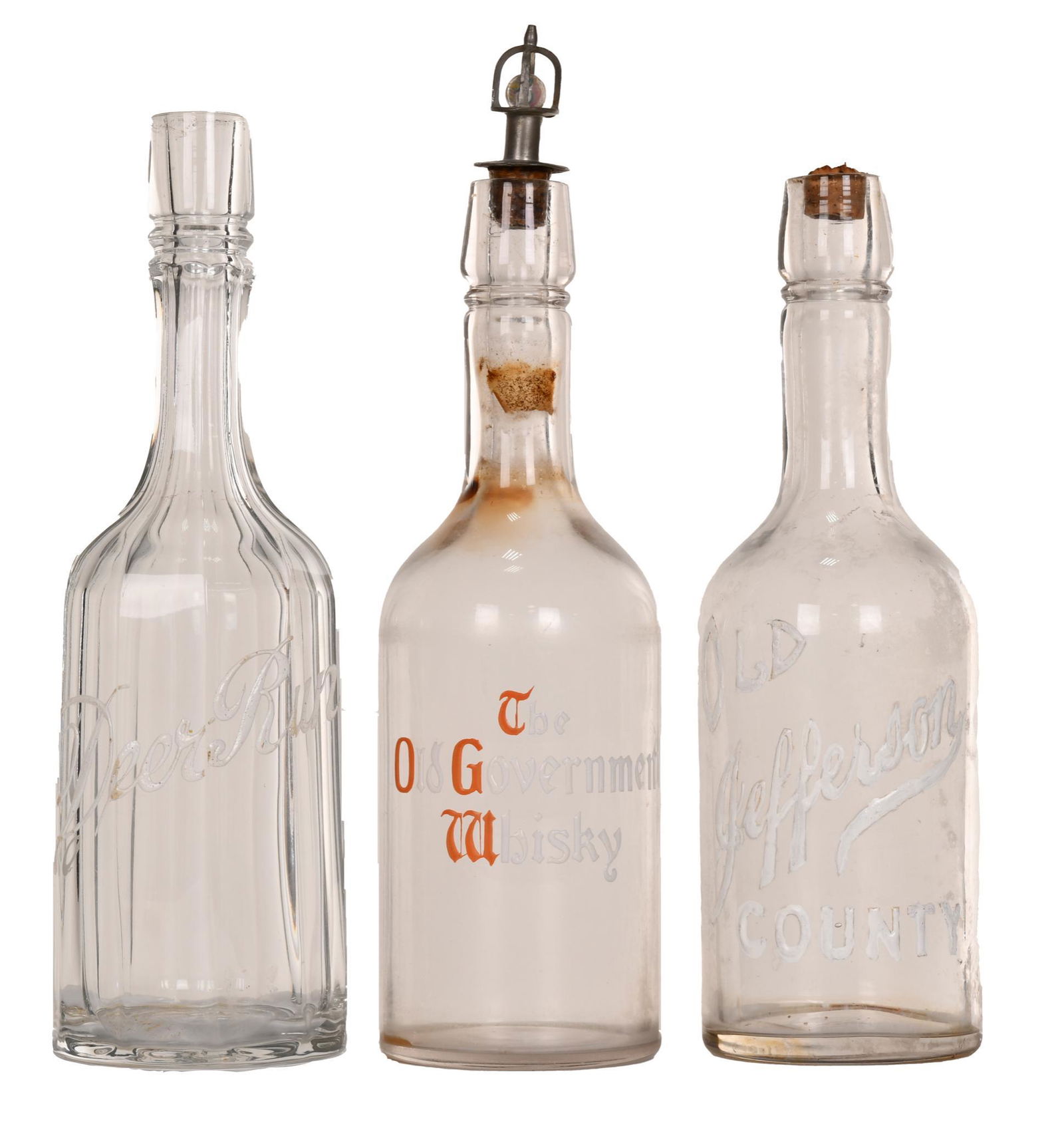 3-Enamel Painted Glass Whiskey Decanters (1 of 1)