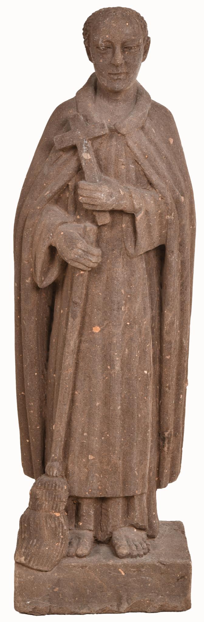 Carved Stone Priest holding a Cross (1 of 2)