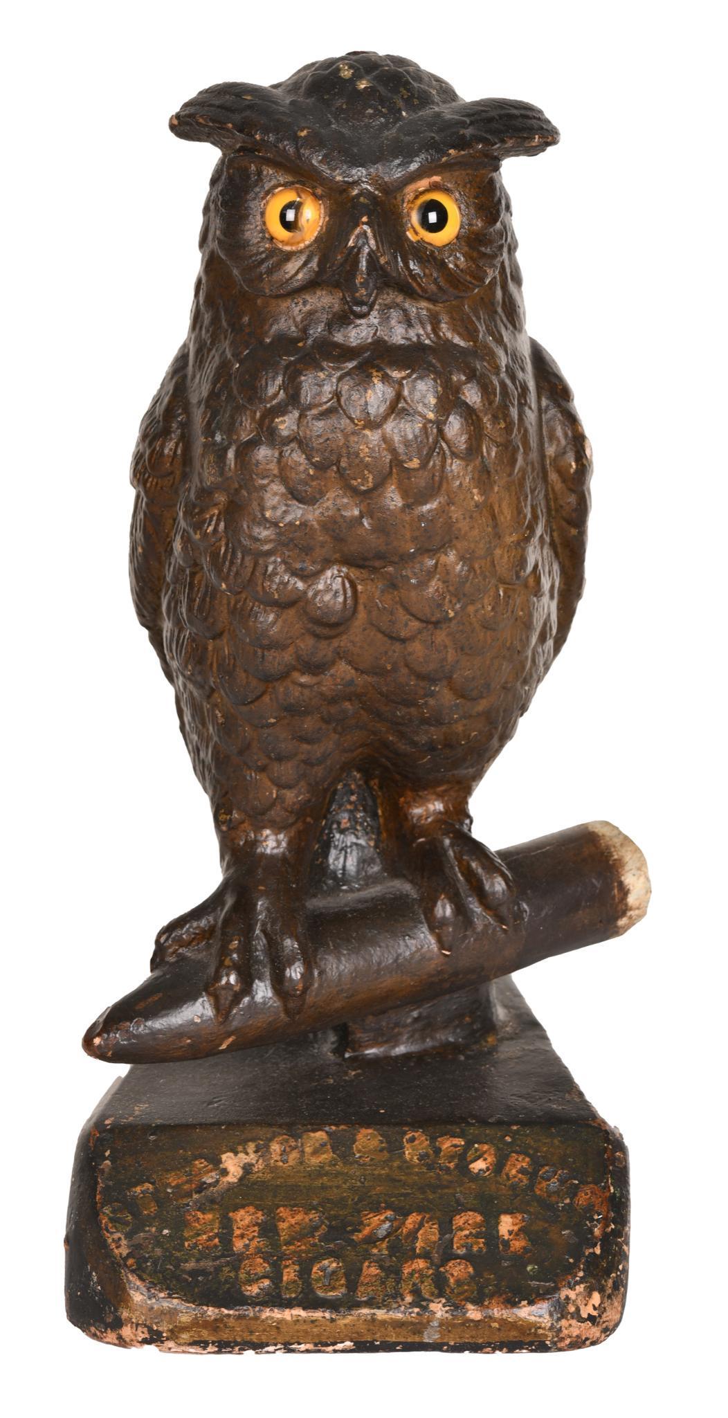 Owl Sitting on a Cigar Plaster Statue (1 of 2)