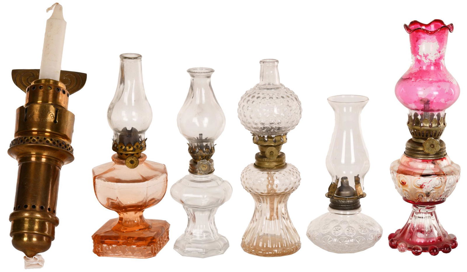 Box Lot of Miniature Glass Oil Lamps & One Brass (1 of 1)