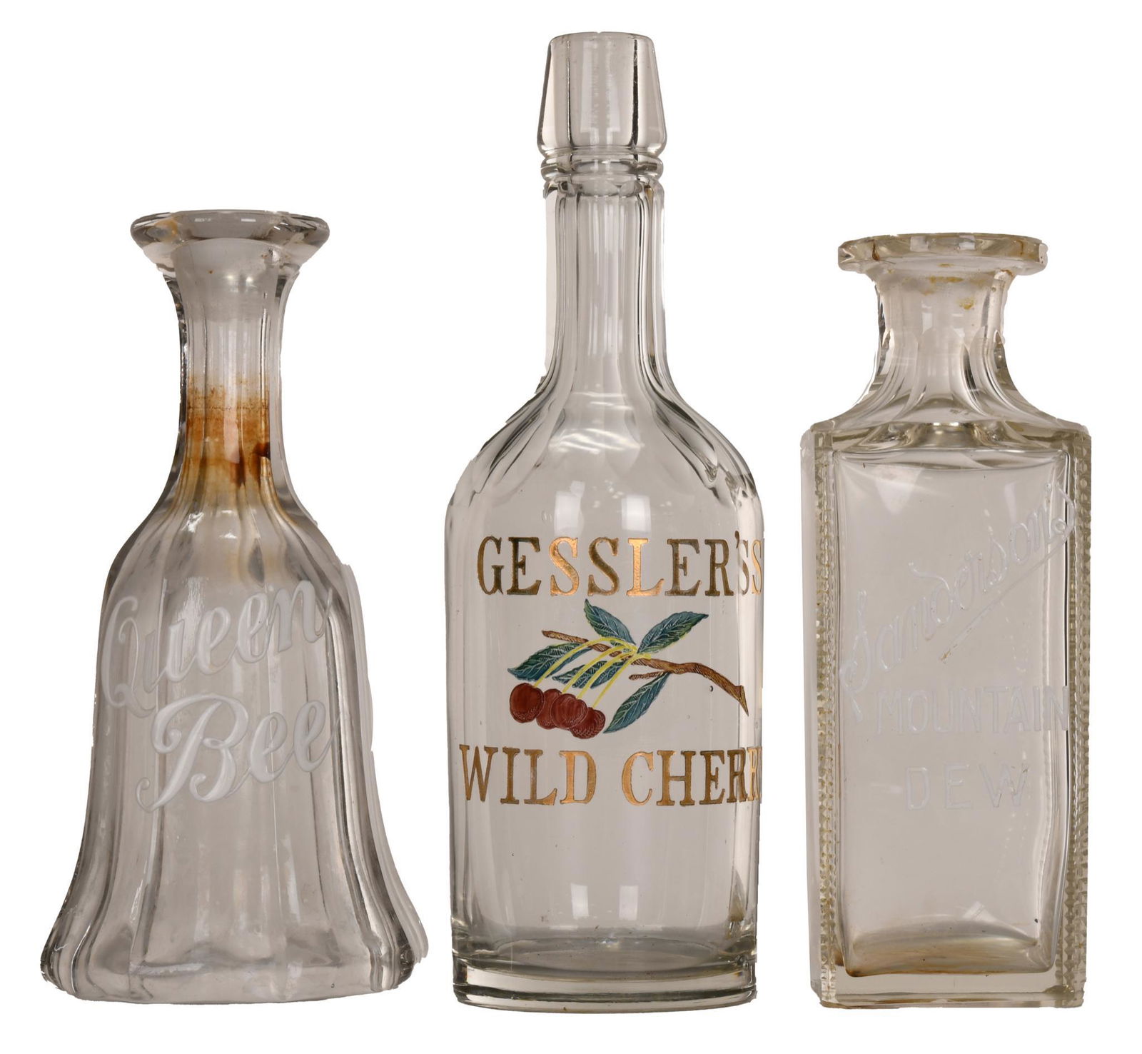 3-Enamel, Painted & Embossed Whiskey Decanters and (1 of 1)