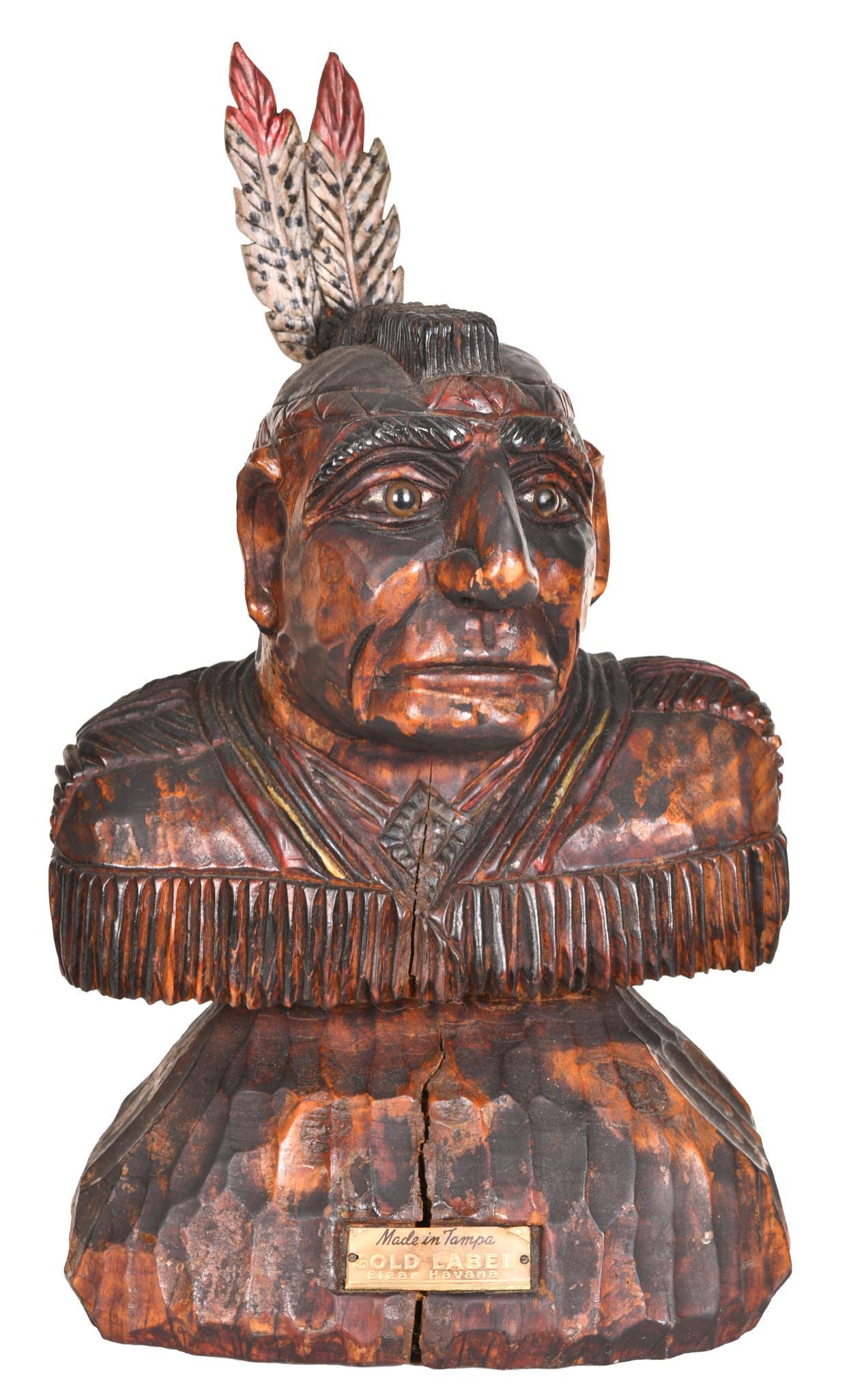 Gold Label Clear Havana (Cigar) Wood Indian Bust (1 of 2)