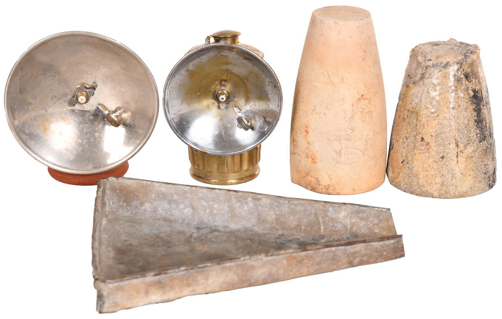 Box Lot of Carbide Lamps, Crucible & Gold Mining Pan (1 of 2)